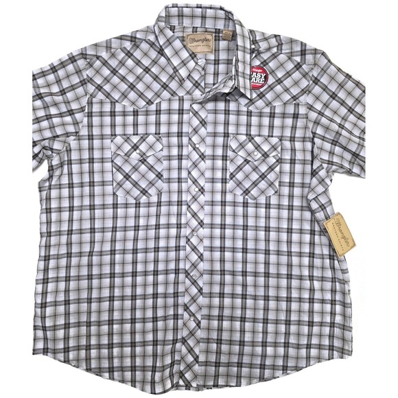 Wrangler Other - Wrangler Shirt Mens 2XL Brown Plaid Western Snap Short Sleeve Easy Care